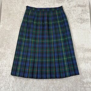 St Michael Pleated Tartan Plaid Wool Midi Skirt Size 16 UK 44 EU 27in Length